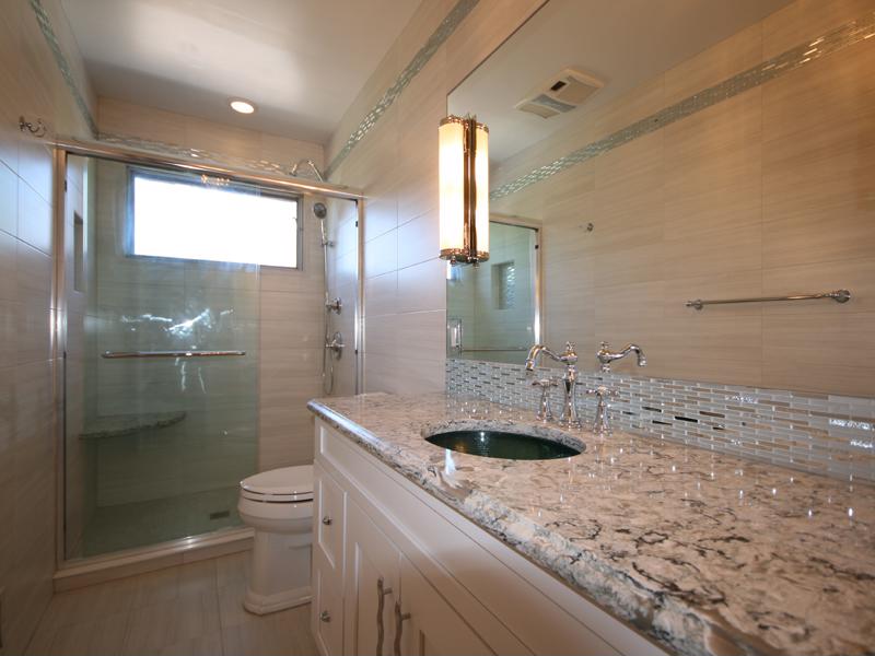 This undermount sink makes a stylish addition to this bathroom remodel.