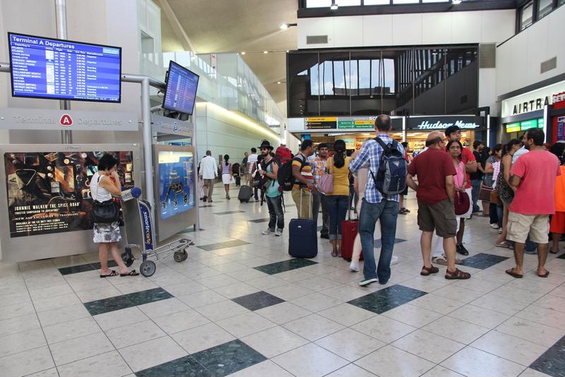 People waiting at an airport.