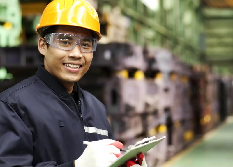 A worker wearing a hardhat.