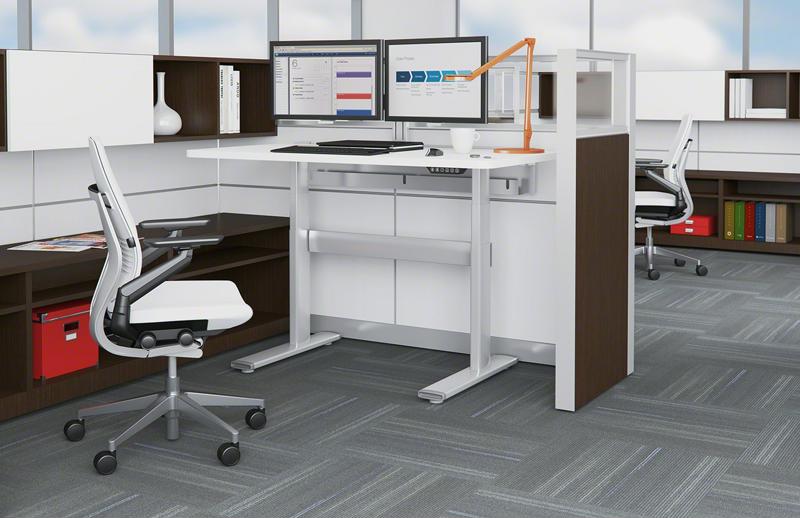 The Herman Miller Renew sit-to-stand rectangular table is just one of the many adjustable height desks by this brand.