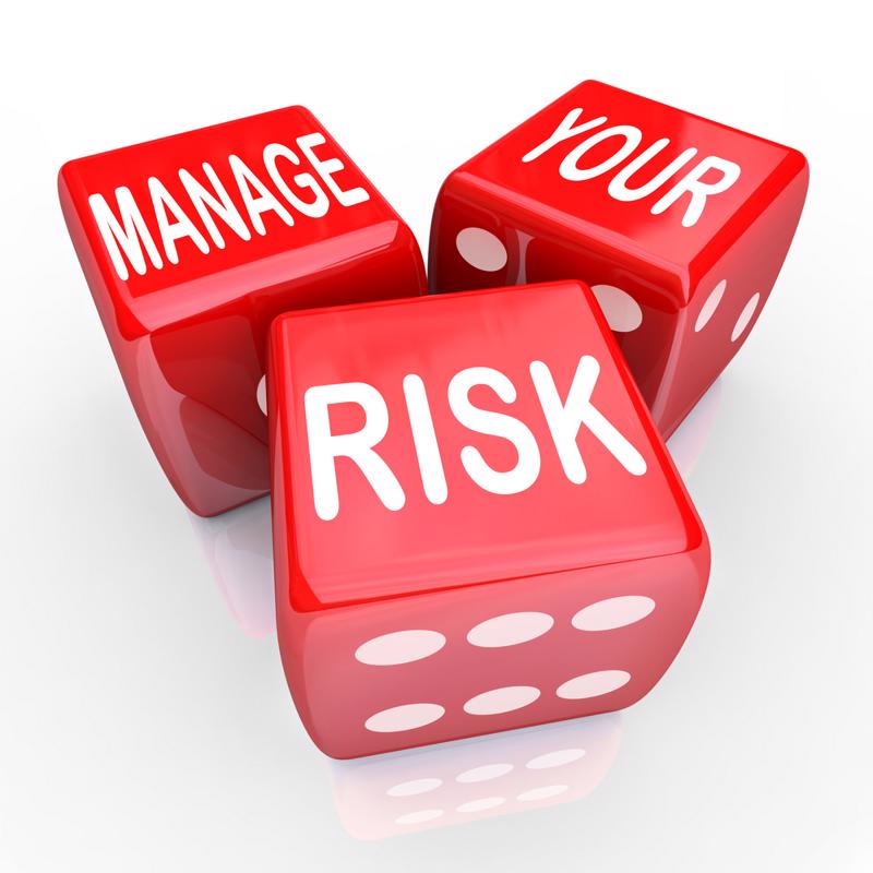 3 dice with the words: Manage your risk.