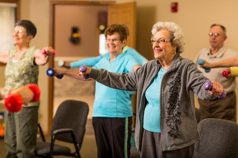 adult day services, seniors exercising, exercise, senior living community