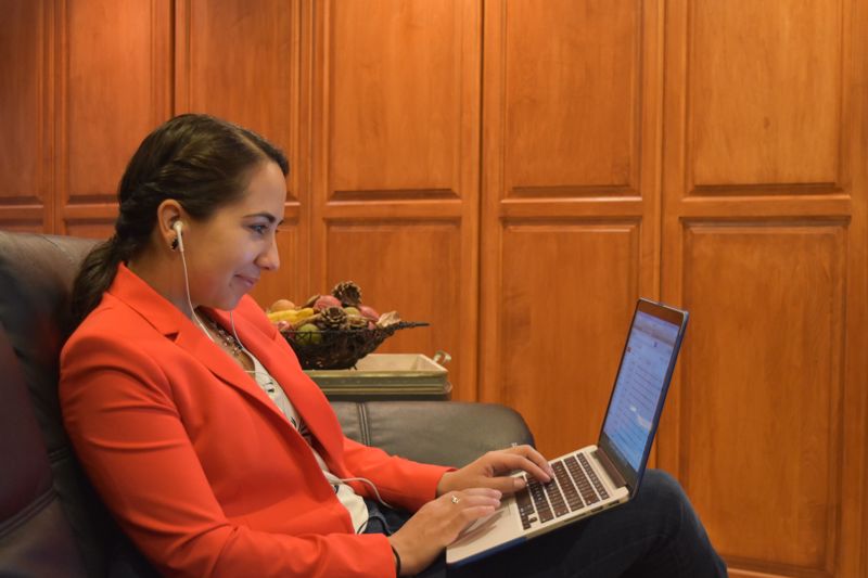 Woman working on laptop