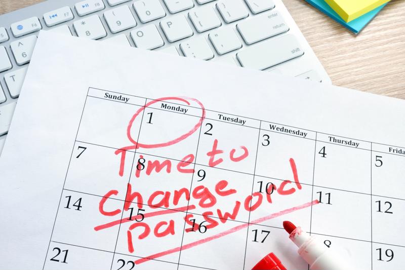 Calendar with the words "Time to change password" written on it in red marker.