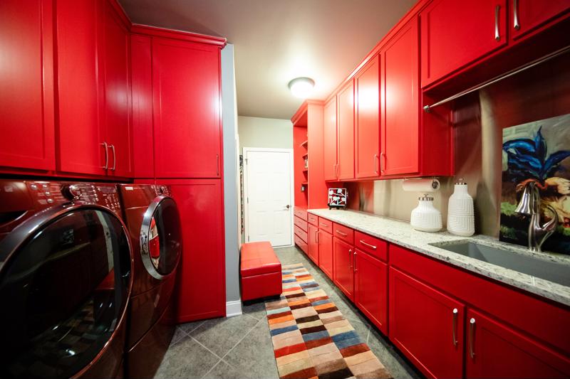 Create a new storage system in the laundry room and have fun with colors.