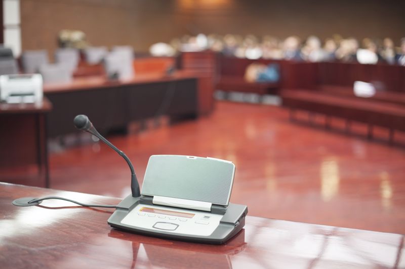 Courtroom as seen from the witness stand