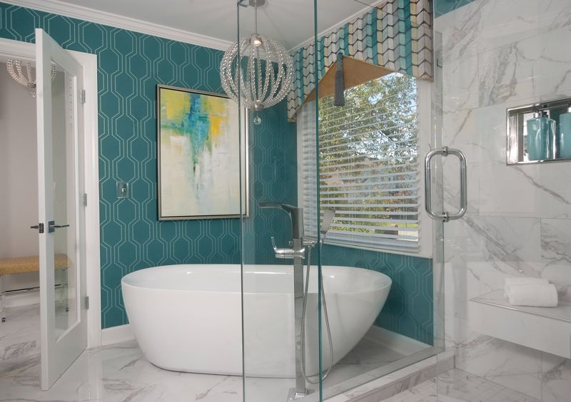 Add a statement wall to complete your guest bathroom's look.