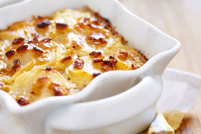 Bacon Potatoes Au Gratin With Arugula