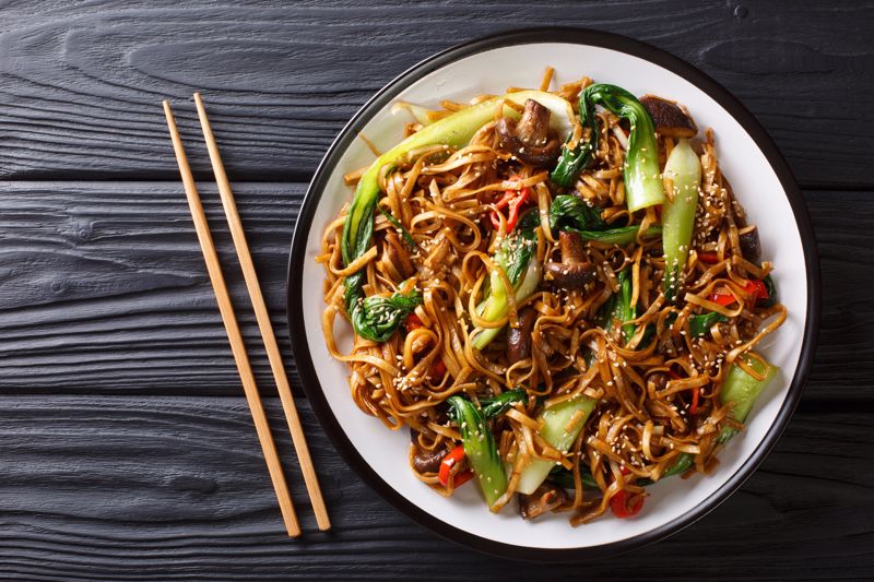 Asian Noodle Stir Fry With Bacon and Shrimp